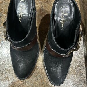 Cole Haan Women's Black Leather Mules with Brown Strap